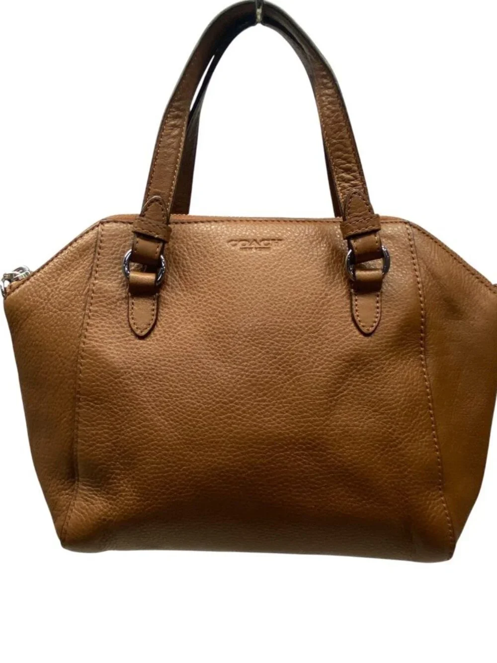 COACH Brown Pebbled Leather Zip Top Satchel Handbag+Park Leather Wristlet Purse